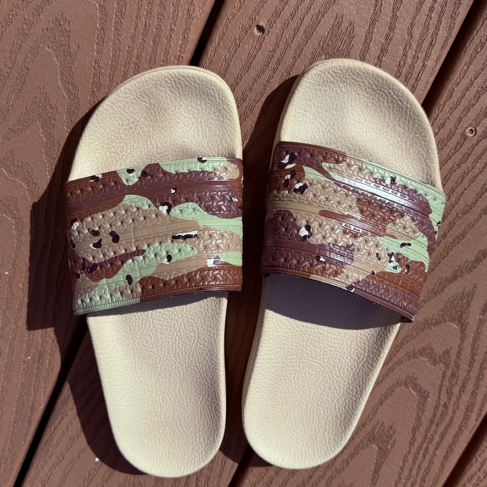 adidas Camouflage Slide Sandals - Brown, Green, Cream